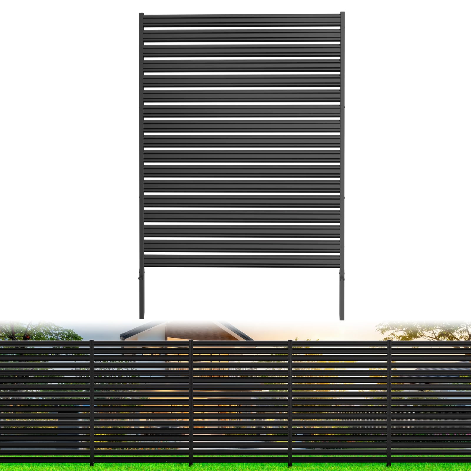 Photo 1 of 1 Panel No-Dig Metal Privacy Fence Screen, 48" H × 60" W Outdoor Air Conditioner Fence, Rustproof AC Unit Cover to Hide Trash Bins, Pool Equipment Enclosure, Decorative Garden, Patio & Backyard