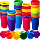 Potchen 60 Pieces Plastic Cups Kids 8.5 oz Reusable Children Drinking Cups Juice Tumblers for Toddler Adults for Parties School (Yellow,Orange,Red,Purple,Green,Dark Blue)