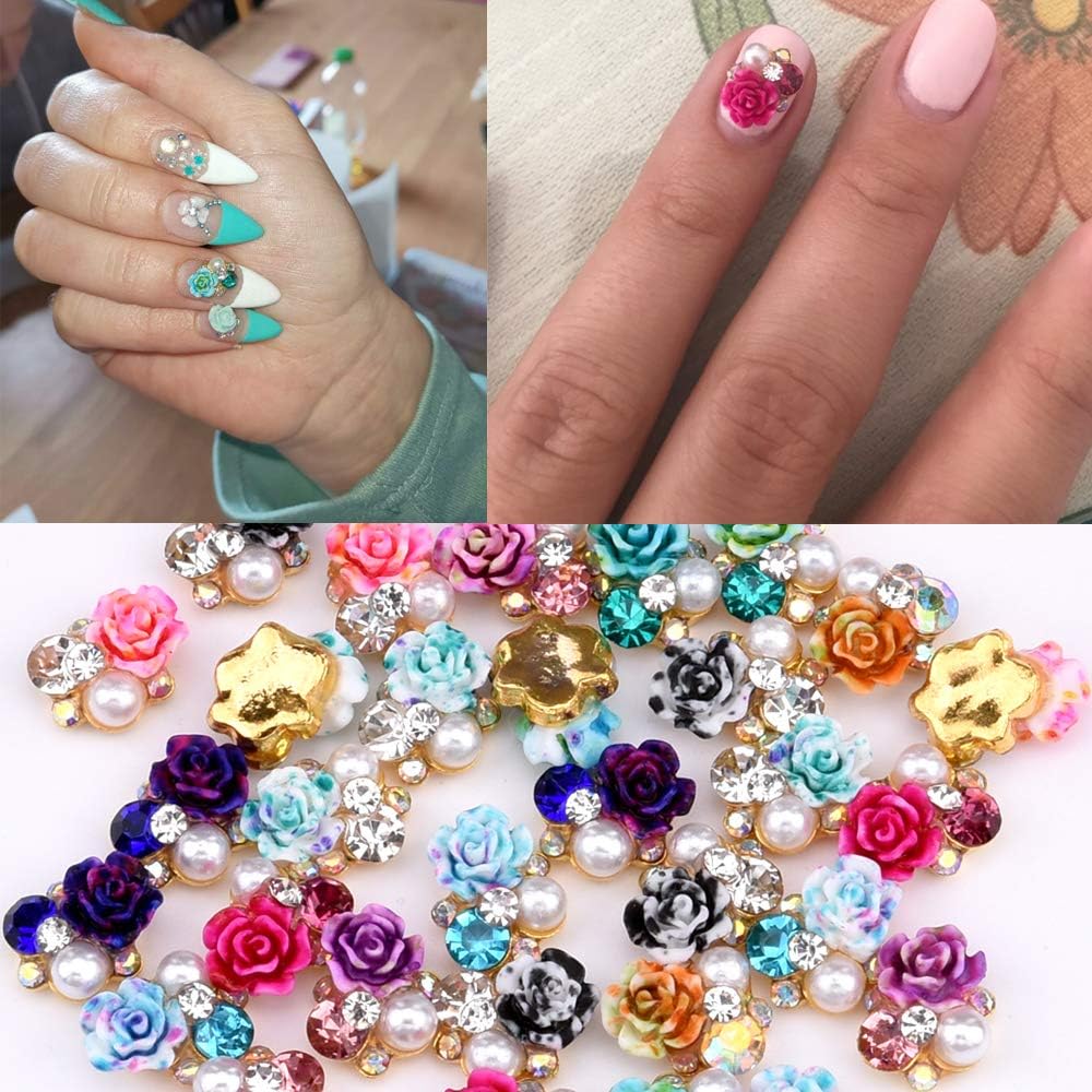 36pcs Flowers 3d Nail Jewelry And Decorations in Crystal Rhinestones 9 Colors Mixed Portable Size for Nails