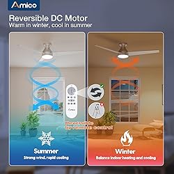 Amico Ceiling Fans with Lights, 52 inch Low Profile
