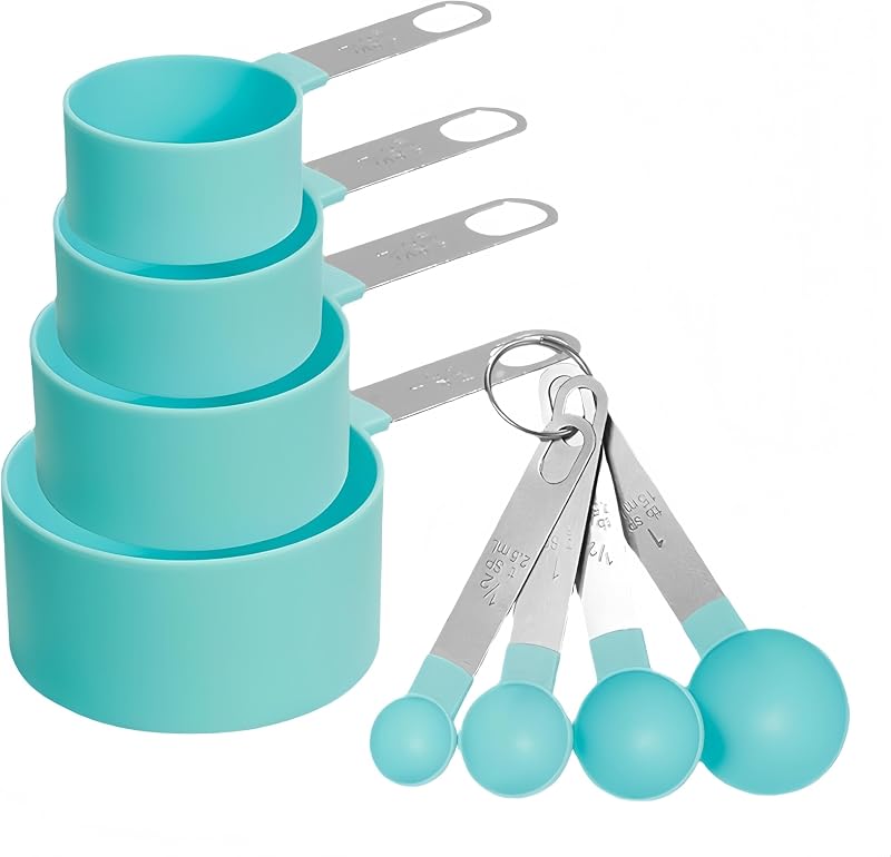 RUNZI 8 Pcs Measuring Cups and Spoons Set Stainless Nesting Green