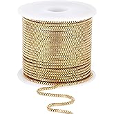 33FT 18K Gold PVD Plated Box Chains Roll, 1mm Gold Stainless Steel Box Chain Spool Bulk for DIY Jewelry Making Necklace Bracelet