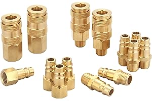 T TANYA HARDWARE Pro High Flow Coupler and Plug Kit (14 Piece), V Style, 1/4 Inch, NPT, Solid Brass Quick Connect Air Fittings Set