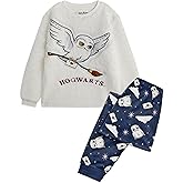 Harry Potter Kids Pajama Set | Hogwarts Hedwig Long Sleeve Sherpa Fleece Top & All Over Print Loungewear Bottoms
