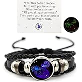 Zodiac Signs Spirit Bracelet Zodiac Bracelet for Women Men Adjustable 12 Constellation Bracelet Multilayer Zodiac Black Leather Bracelets Zodiac Sign Wrap Bracelet for Women Men Birthday Jewelry