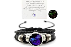 AKTULLY Zodiac Signs Spirit Bracelet Zodiac Bracelet for Women Men Adjustable 12 Constellation Bracelet Multilayer Zodiac Black Leather Bracelets Zodiac Sign Wrap Bracelet for Women Men Birthday Jewelry