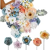 Garisey Artificial Flowers Combo for DIY Wedding Bouquets Combo Centerpieces Arrangements Party Bridal Baby Shower Home Decorations-Blue&White