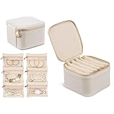 Vlando Travel Jewelry Box Organizer - 6 Small Velvet Zipped Pouches Pockets for Jewelries Necklaces Rings Earrings Sorting Storage, Offwhite