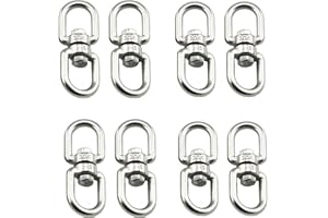 HAN SHENG 8 Pcs M5 Stainless Steel Swivel Shackle, Double Eye Bolt Swiveling Connector Ring for Hammock Hanging, Marine Mooring, Tree Swing, Hanging Chair