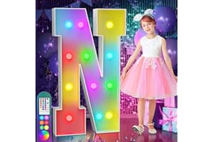 imprsv 4FT Colorful Marquee Light Up Letters N, 18 Colors Light Up Letters Alphabet Sign with Remote, Giant Letters for Events, Large Letters for Birthday Engagement Anniversary Wedding Party Decor