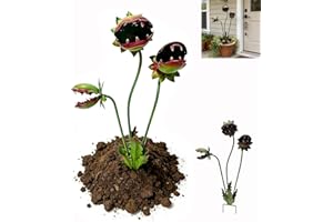 Whimsical Metal Carnivorous Plant Garden Stake, 25-Inch Handmade Venus Flytrap Monster Plant Sculpture, Rust-Resistant Outdoo