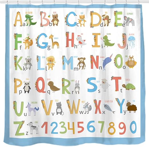 Amazon Com Sunlit Alphabet Fabric Shower Curtain For Kids Abc