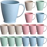 Zopeal 16 Pack Wheat Straw Plastic Coffee Cups Mugs 10 Oz Reusable Plastic Cup Mug with Handle Lightweight Microwavable Dishwasher Safe Unbreakable for Tea Milk Water Juice Coffee (Multicolor)