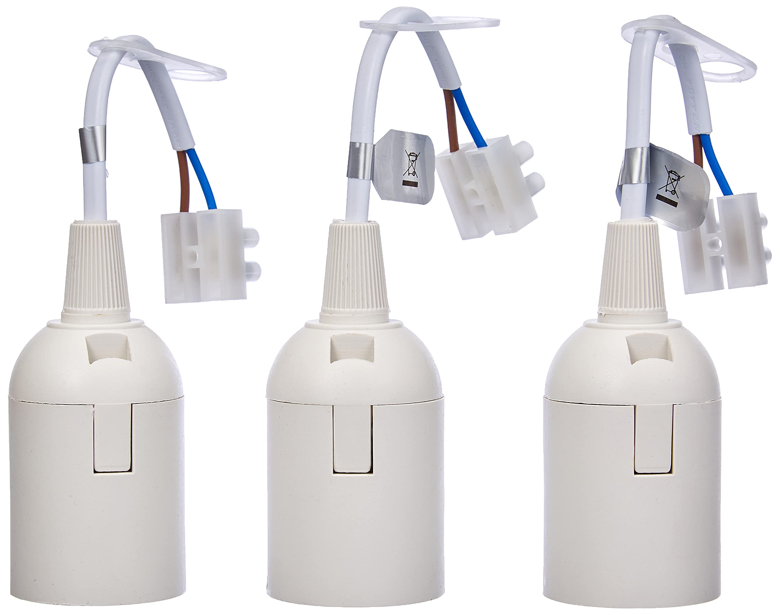 Kopp Renovation Socket, Pre-Assembled with Approx. 13 cm Visible Cable H03VV-F 2 x 0.75 mm², Lustre Terminal and Strain Relief, Pack of 3, E27, Max. 60 W, Colour: White, 214601044 — image 1