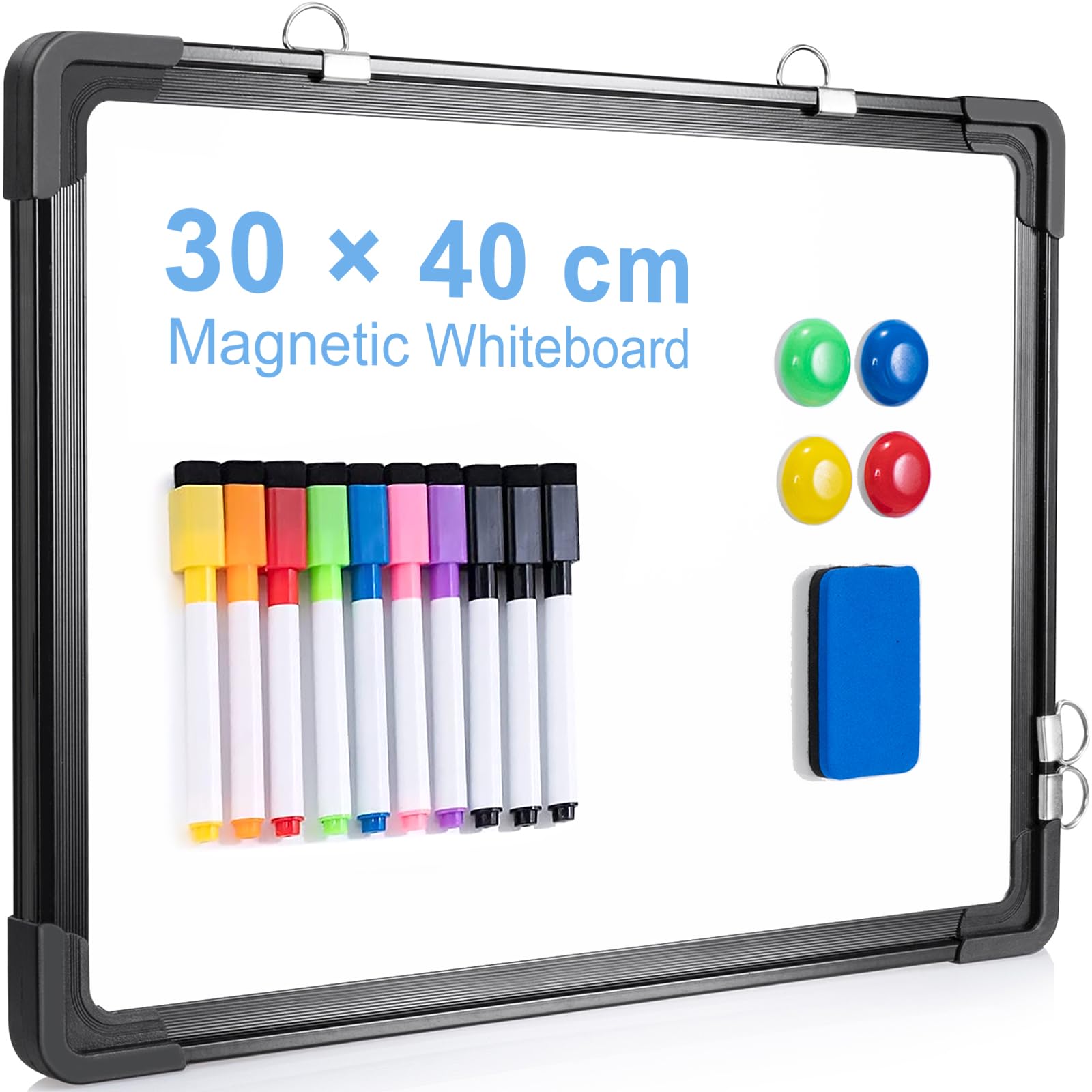 ARCOBIS Small Dry Erase Whiteboard 40 X 30 cm Magnetic Hanging Double-Sided Whiteboard for Wall, Black