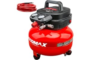 ECOMAX Air Compressor, 6-Gallon Pancake Air Compressor with 25 FT Air Hose, MAX 175PSI Pressure/1.5HP, Compressor for Air Tools, Car Tires, Garage, and Shop