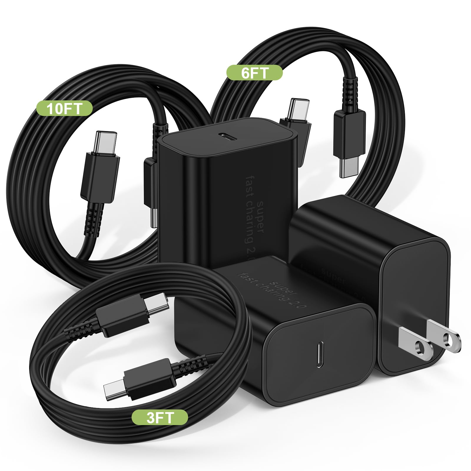 Photo 1 of 45W Super Fast Charger USBC for Samsung Galaxy S25 S24 S23 S22 S21 Ultra/Plus, 3+6+10FT Type C Charger Fast Charging Cable Cord& Android Block for Tab S10 S9 S8 S7,iPhone 17/16/15(Pro Max/+),iPad