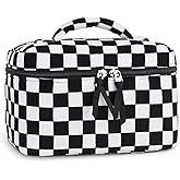 Prite Corduroy Large Travel Quilted Makeup Bag for Women Floral Cotton Cosmetic Bag Coquette Aesthetic Floral Toiletry Organizer Bag(Dark Checkerboard)