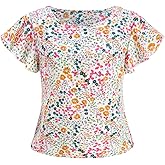 winkbay Women's Boho Floral Ruffle Sleeve Tops Summer Crew Neck Cute Vacation Blouses