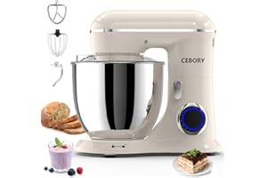 CEBORY 3-IN-1 Electric Stand Mixer, 6QT Bowl 10-Speed Kitchen Mixer, Household Food Mixers include Dough Hook, Beater and Whisk, Bread Cake Mixer for Baking and Most Home Cooks, Almond Cream