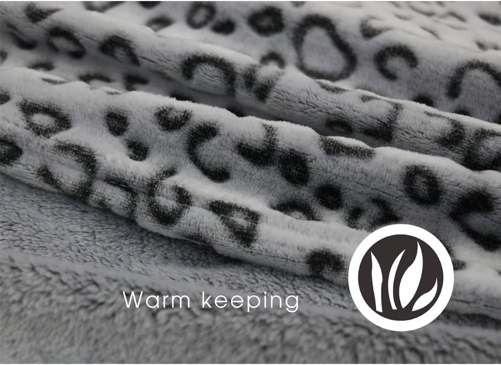 FY FIBER HOUSE Flannel Fleece Throw Microfiber Blanket with 3D Leopard Print,130x150cm,Grey, Grey Leopard, Throw/Single - 51"X59" - Image 4