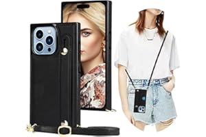 CCSmall for iPhone 15 Pro Case with Card Holder for Women, Phone Case Crossbody with Wrist Strap & Removable Adjustable Shoulder Lanyard Cover for iPhone 15 Pro KB Black