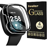 [4 Pack] iVoler Screen Protector Case for Sense/Versa 3, Hard PC with Tempered Glass Screen Protector Bumper Cover…