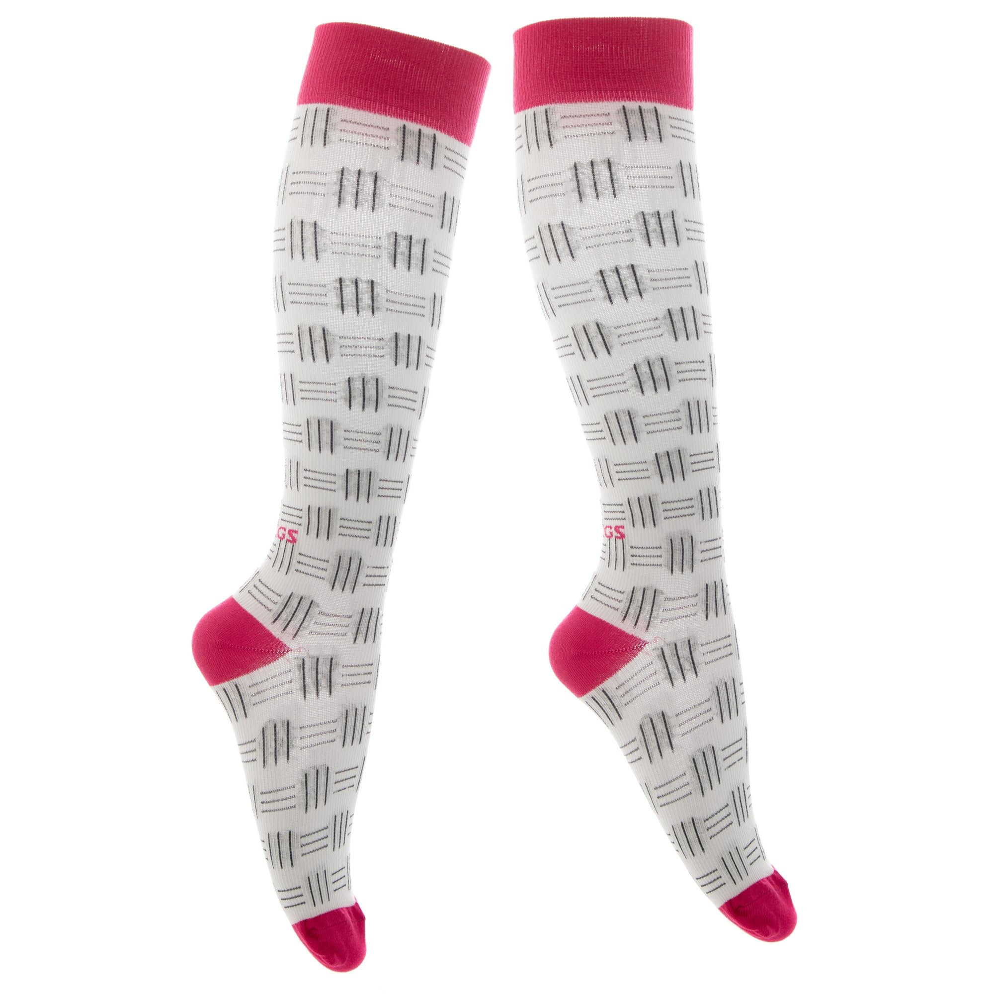 FitLegs - Life Compression Socks - 14-17mmHg for Work, Travel, & Pregnancy DVT Prevention - Unisex, Small, Pink/White — image 1