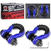 AMBULL Shackles 3/4" D Ring Shackle (2 Pack) 45,000lb Break Strength with 7/8" Pin, Anti Theft Security Screws, Isolator & Washer Kits for Use with Tow Strap Winch Truck Vehicle Recovery, Blue