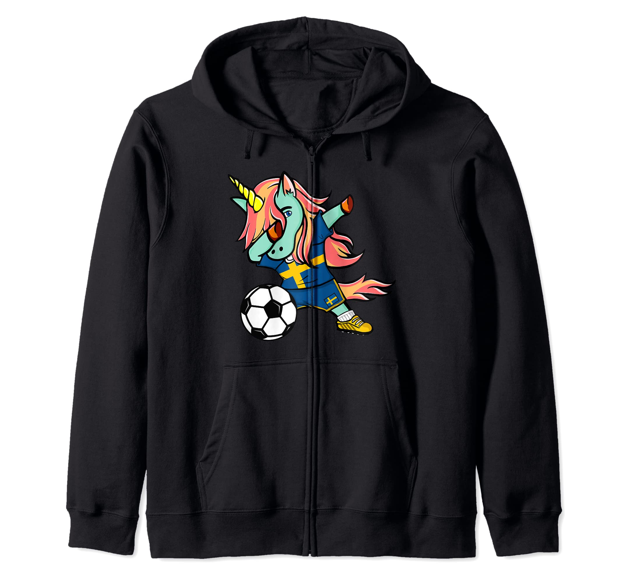 Dabbing Unicorn Sweden Soccer Fans Jersey Swedish Football Zip Hoodie
