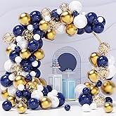 Navy Blue Gold Balloons Garland Kit, 120 pcs Navy and Gold Confetti White Balloons Arch for Graduation Birthday Party Baby Shower DIY Decoration