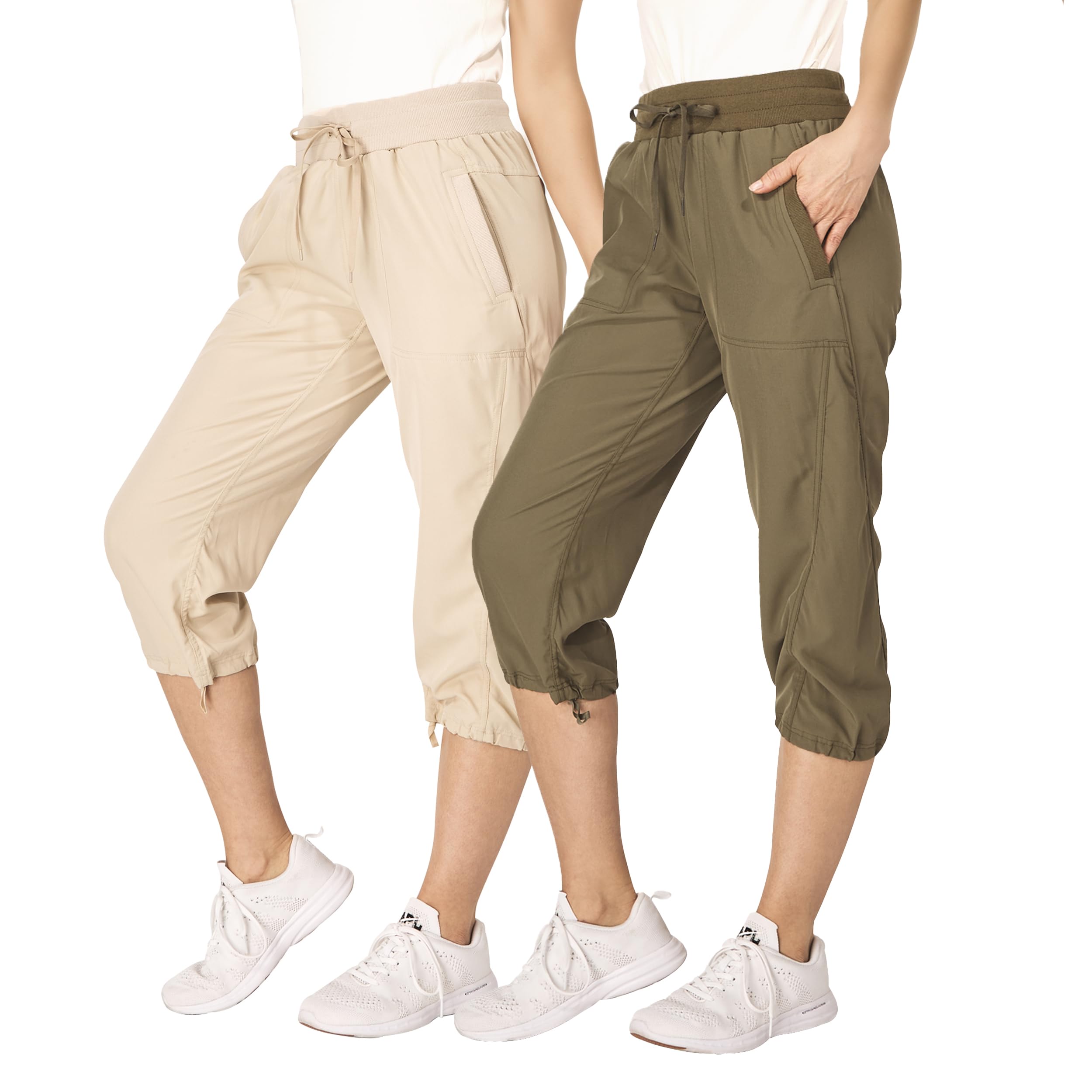 Photo 1 of **ONLY THE GREEN PAIR***Ultra Performance Capri Pants for Women 2 Pack Womens Capris Hiking Capri Pants Summer Clothes for Women (Avail in Plus Size) Khaki, Olive SIZE XL