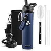 RAYMYLO Insulated Water Bottle 24oz, Triple Wall Vacuum Stainless Steel (Cold for 48 Hrs, Hot for 24Hrs), Leak Proof & Non-BPA, 24oz Hydro Water Flask with Paracord Handle & Straw Spout Lids
