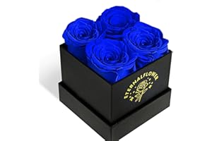 TIANFU Forever Roses in a Box. Preserved Flower Rose Gifts for Mom, Women, Love, Wife, Girlfriend, Grandma. Eternal Roses Gift Box on Mother's Day, Birthday, Valentines, Anniversary. (4 Blue Roses)