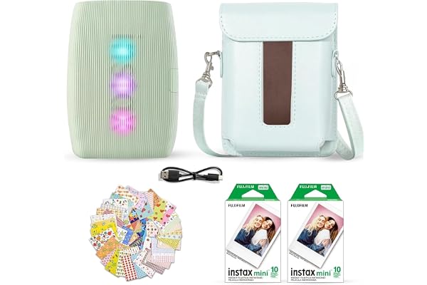 Fujifilm Instax Mini Link 3 Smartphone Printer Sage Green + Fuji Film Value Pack (20 Sheets)+ Shutter Accessories Bundle, Incl. Protective Case, 20 Sticker Frames, USB Type C Cable
