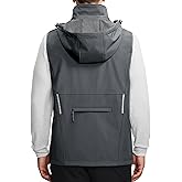 Mens Vests Outerwear Removable Hood Windproof Golf Vests for Men Softshell Sleeveless Jacket with 6 Pockets