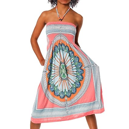 Diva-Jeans Damen Sommer Aztec Bandeau Bunt Tuch Kleid Tuchkleid Strandkleid Neckholder H112