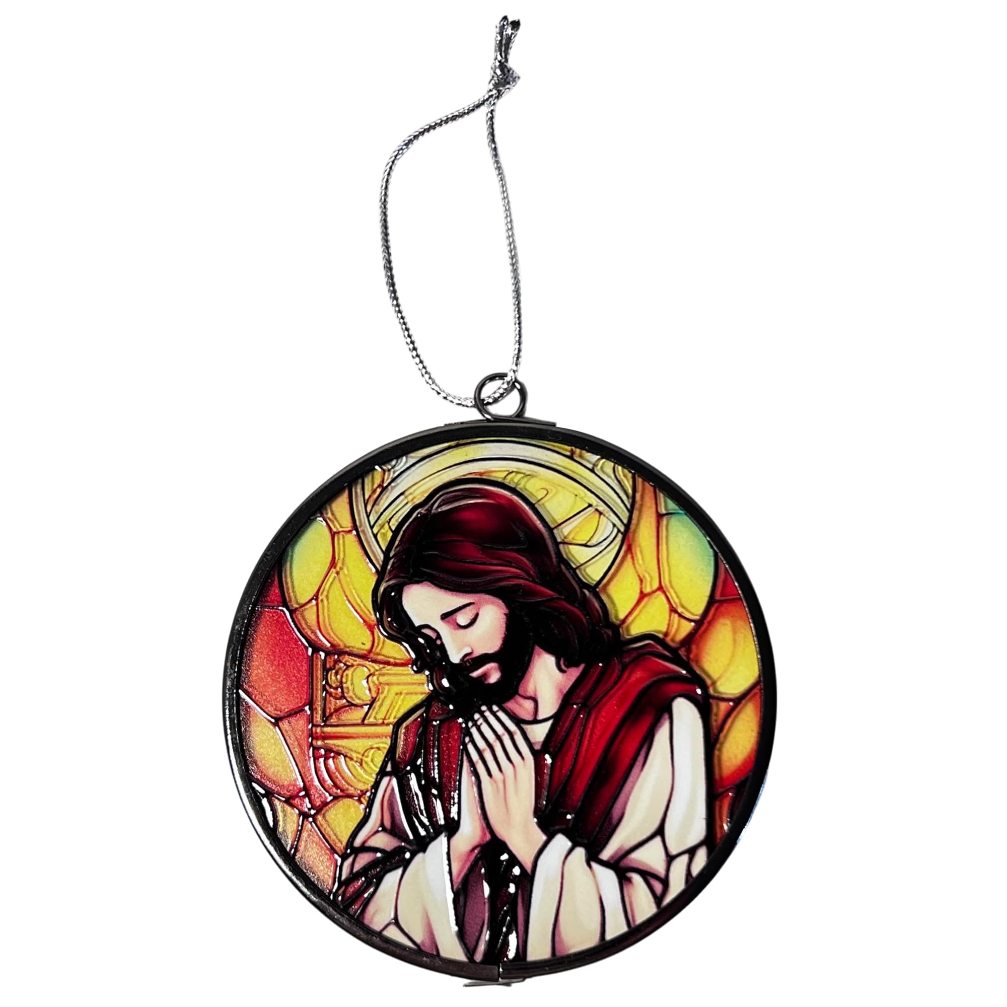 3-Inch Stained Glass Suncatcher with Jesus Design – Decorative Hanging Art for Windows or Gifts