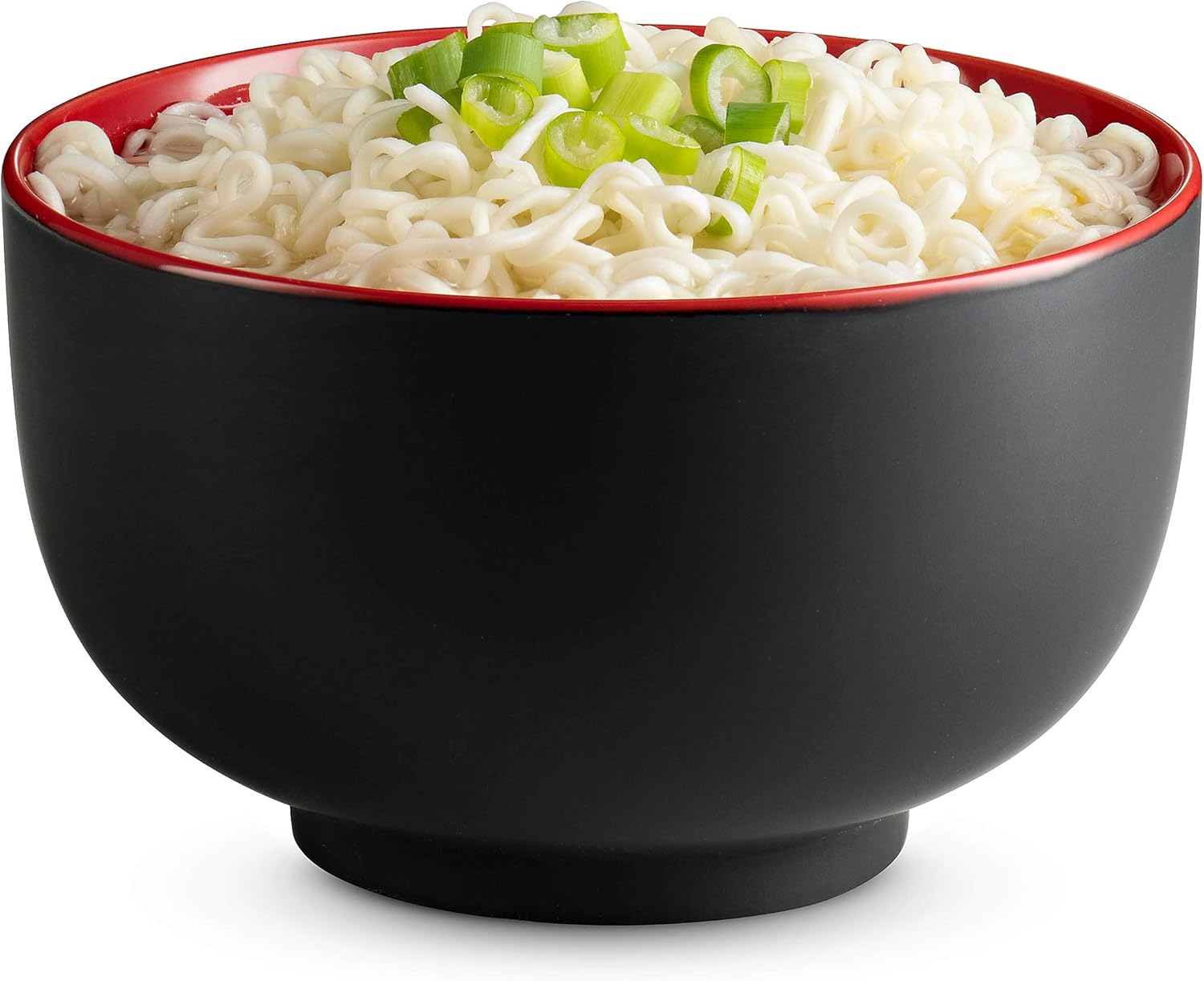 KooK Japanese Ceramic Noodle Bowl, Pho, Ramen, Deep Interior, Black and Red, capacity limit 34 oz - Set of 4: Kitchen & Dining