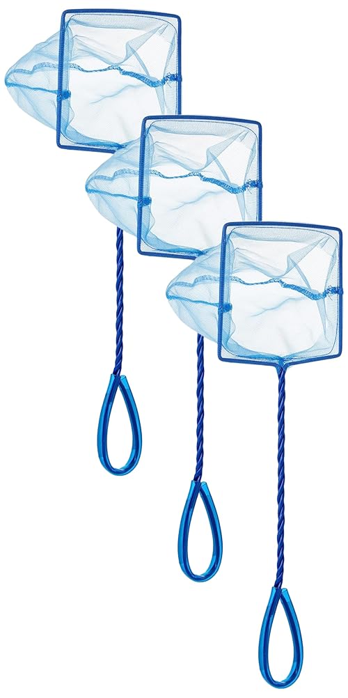 Marina 5-Inch Blue Fine Nylon Net with 10-Inch Handle, Aquarium Maintenance Tool, Blue, 11275 (Pack of 3)