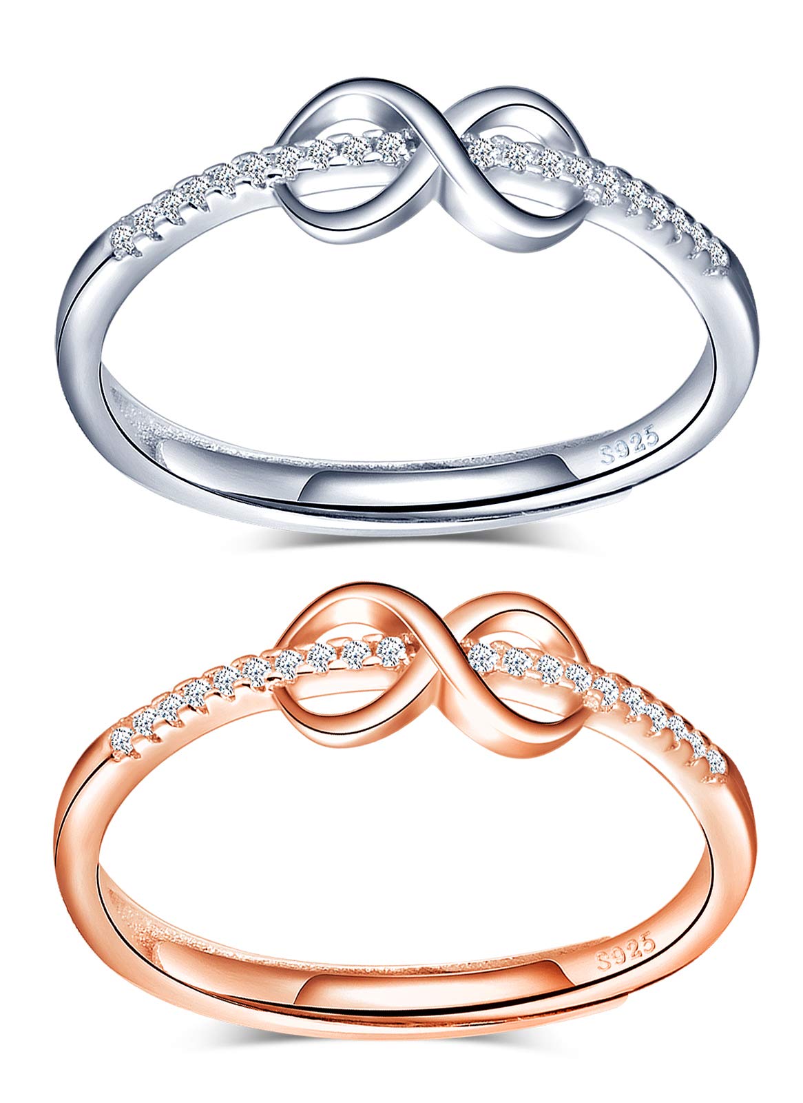INFINIONLY Women's girl's Open Ring, 925 sterling silver girl's adjustable ring, mini infinity symbol ring, Inlaid zircon, Wedding ring, engagement ring