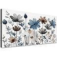 KZKU Flowers Canvas Wall Art - Floral Pictures for Wall Decor Indigo Brown Grey Canvas Prints Nature Printing Artwork for Living Room Bedroom Home Office Wall Decoration 20" x 40"