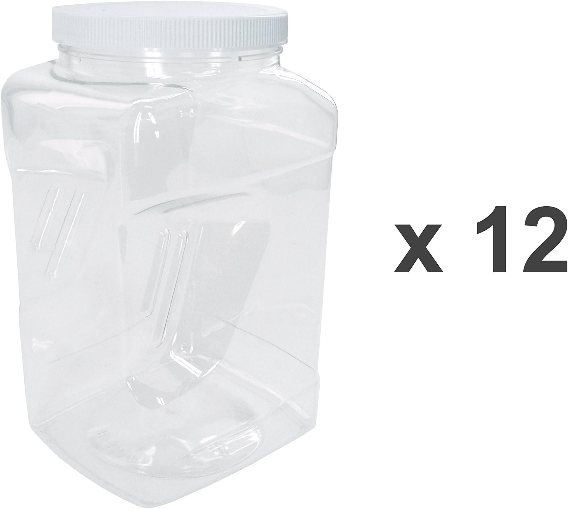 128 oz PET Containers, 12-Pack, Clear Plastic Kitchen Food Storage with Grip
