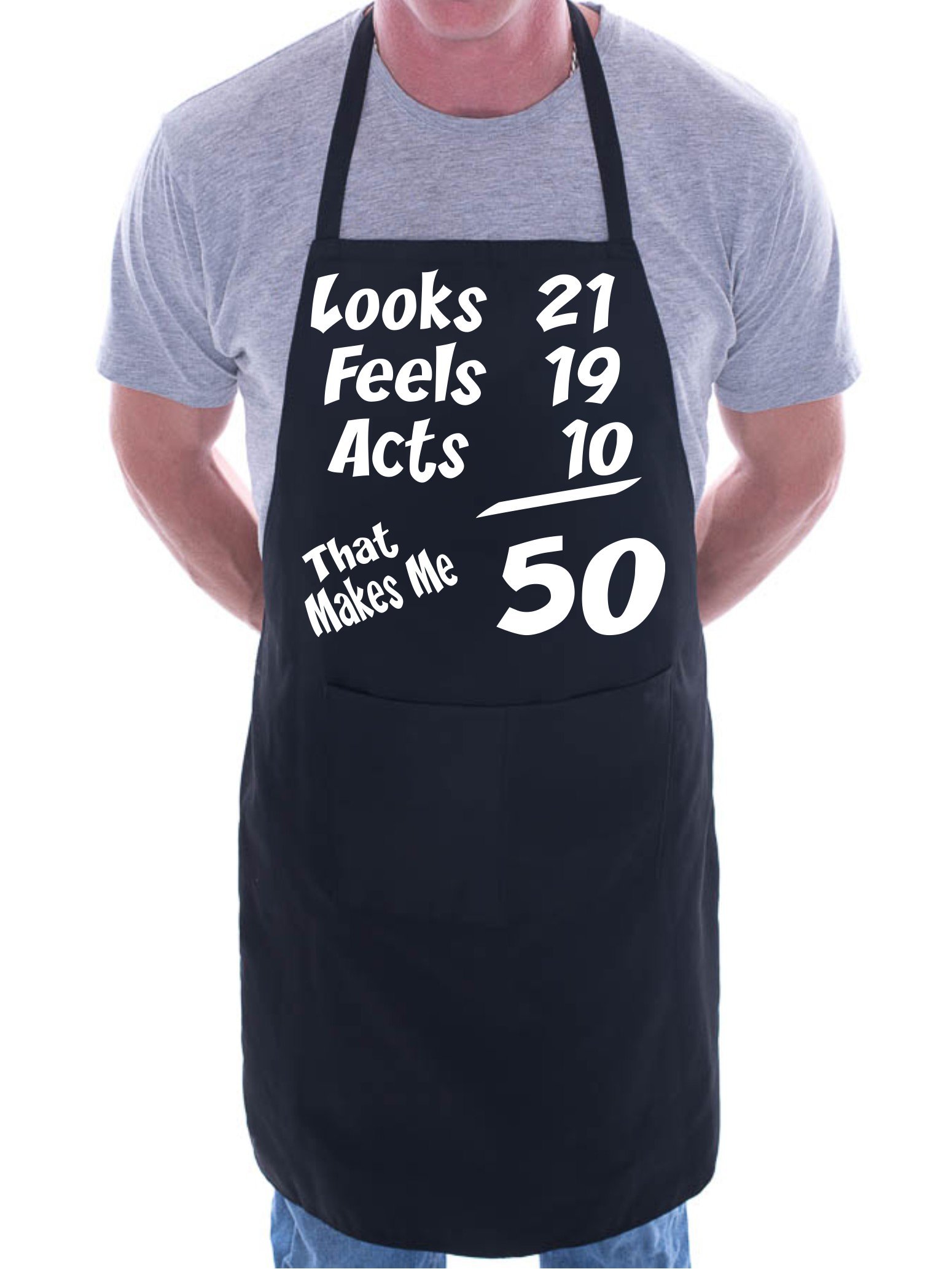 Print4U 50th Birthday Looks Feels BBQ Cooking Funny Novelty Apron Black
