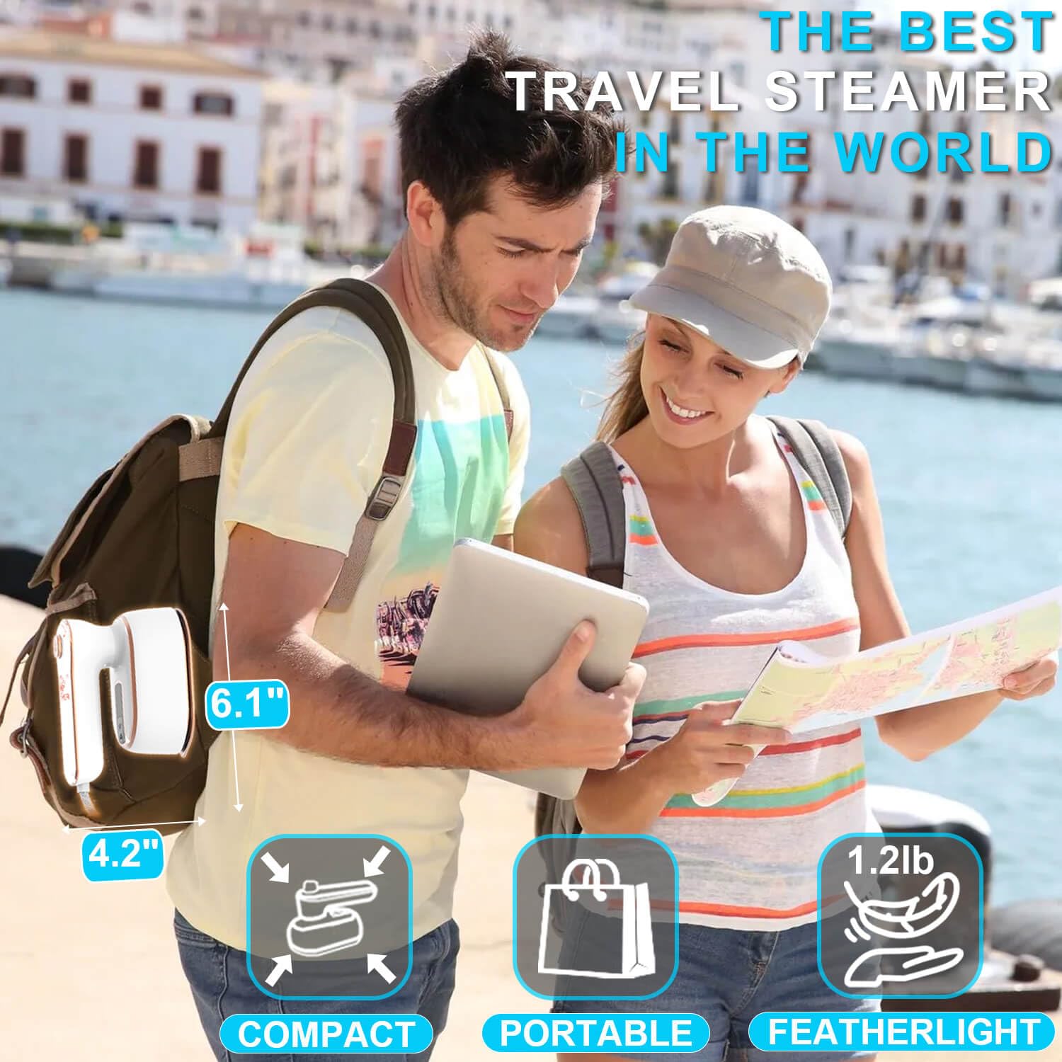 Portable Steamer for Clothes Travel Mini Steam Iron, 1300W 15S Fast Heat Up Handheld Steaming, 180 ° Rotating Foldable Small Garment Steamer Machine with Dry & Wet Ironing for Home Business (White)