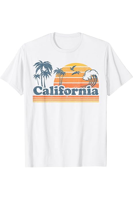 Amazon.com: California Vintage T Shirt Retro 70s Throwback Tee 