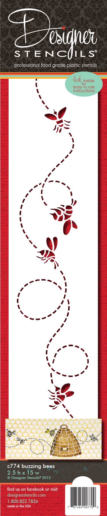 designer stencils C774 Buzzing Bumble Bees Cake Stencil, Beige/semi-transparent