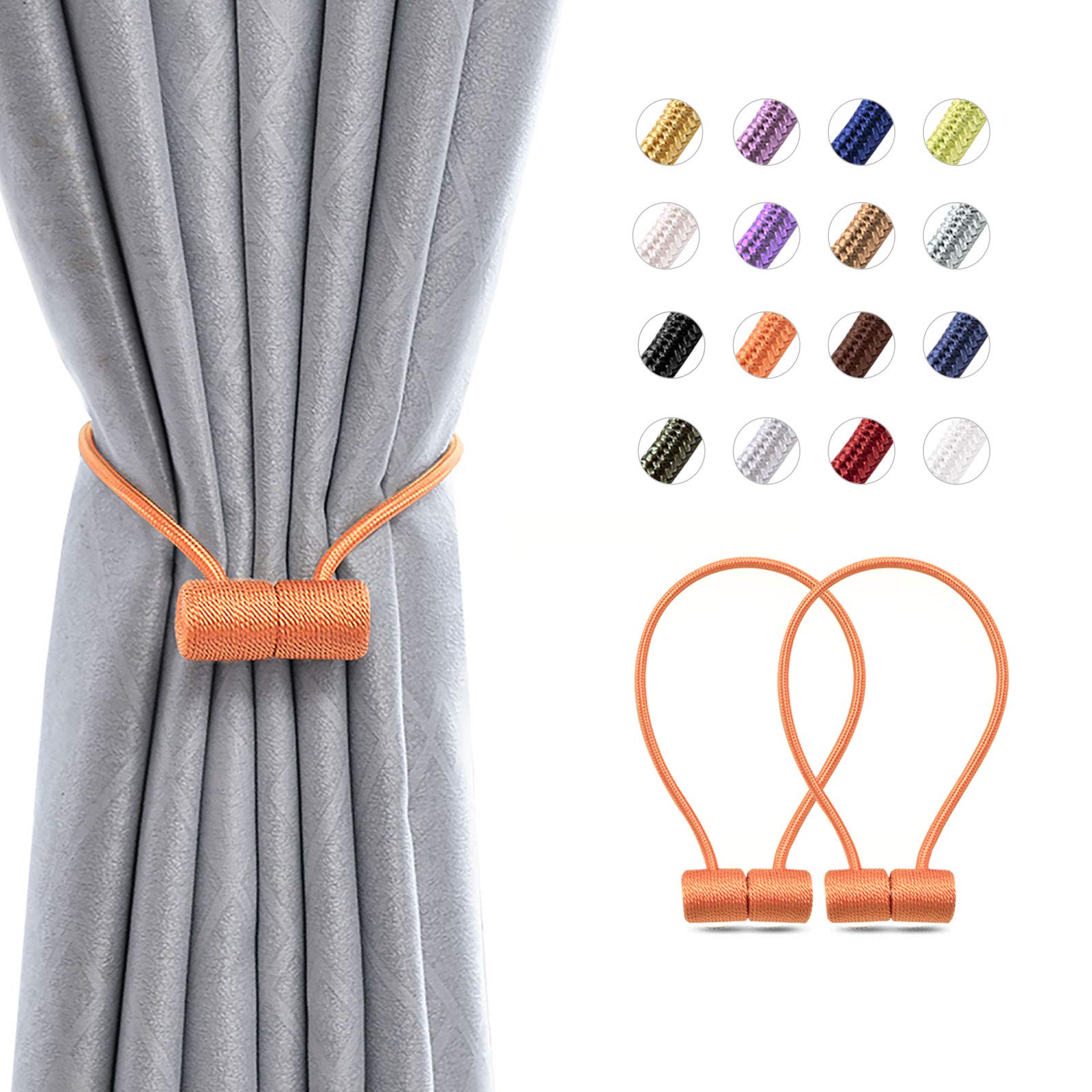 Pretty Jolly 2 Pack Magnetic Curtain Tiebacks 16 Inch Modern Handmade Weave Rope Curtain Holdbacks Convenient Decorative Curtain Drape Tie Backs for Home and Office Window Drapery (Orange)