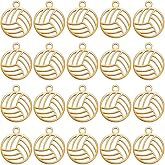 SUNNYCLUE 1 Box 20Pcs Volleyball Charms Volleyball Charm Hollow Stainless Steel Sport Ball Pendants