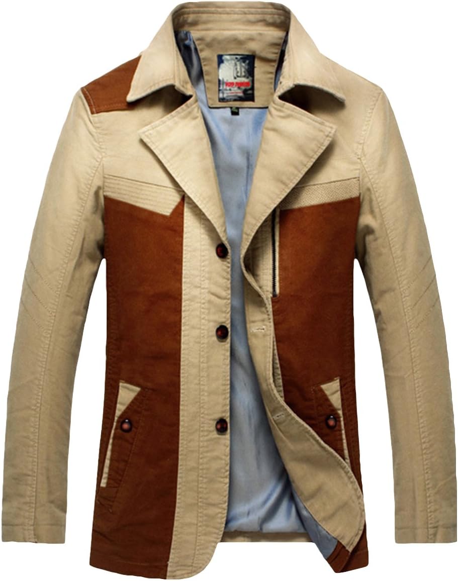 FGYP Men's Fashion Turndown Collar Spring Cotton Jacket Blazer Coat Khaki 2XL